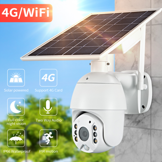 Solar Powered CCTV Camera 4G 1080P Outdoor Wifi IP Solar CCTV Wireless Camera PTZ with 6 batteries