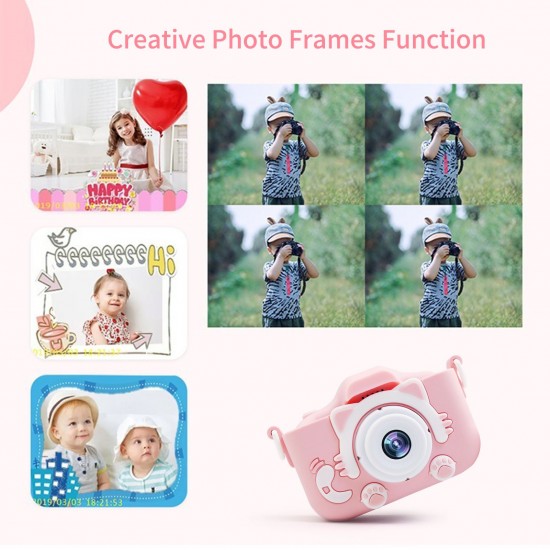 Portable Children Digital Camera 20MP 1080P HD Video Camera Camcorder Cute Rechargeable Selfie Camera with 1.9 Inch Screen 32GB Memory Card Support Games Outdoor Photography Birthday Christmas Gift for Children Girls Boys Age 3-10