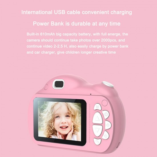 Portable Intelligent Focus Mode Large Screen Children Camera Cartoon Mini Dual Lens Digital Camera For Children Without Storage Card