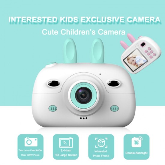 Portable Intelligent Focus Mode Large Screen Children Camera Cartoon Mini Dual Lens Digital Camera For Children Without Storage Card (Blue)