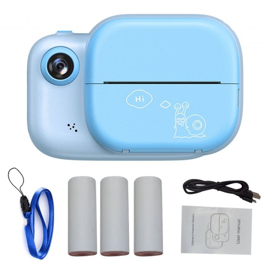 Kids Instant Print Camera 3.0 Inch Large Screen 1080P 12MP Digital Video Camera with Print Paper Roll Hanging Rope for Children Boys Girls