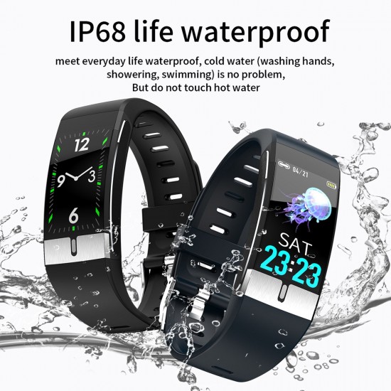 E66 Smart Bracelet Sports Watch 1.08-Inch TFT Single-Touch Screen Temperature/ECG/Heart Rate/Blood Pressure/Sleep Monitor IP68 Waterproof BT4.0 Fitness Tracker Notification/Call/Sedentary Reminder Remote Camera Compatible with Android iOS