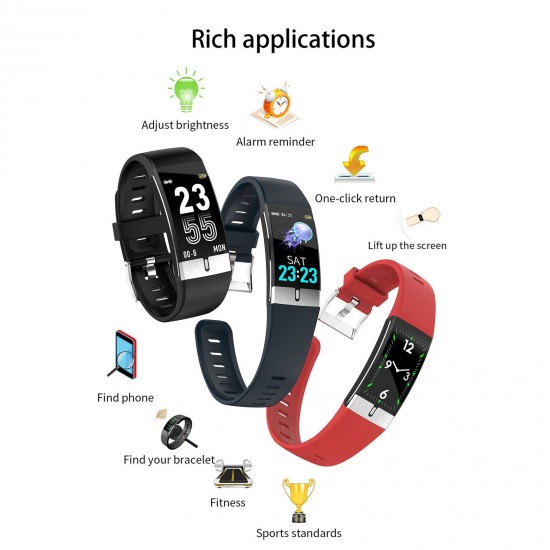 E66 Smart Bracelet Sports Watch 1.08-Inch TFT Single-Touch Screen Temperature/ECG/Heart Rate/Blood Pressure/Sleep Monitor IP68 Waterproof BT4.0 Fitness Tracker Notification/Call/Sedentary Reminder Remote Camera Compatible with Android iOS