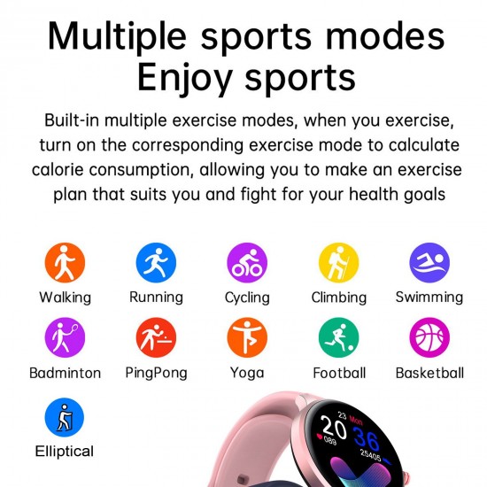 LW29 Smart Bracelet Sports Watch 1.28-Inch TFT Full-Touch Screen BT5.0 Fitness Tracker IP67 Waterproof Sleep/Heart Rate/Blood Pressure Monitor Multiple Sports Mode Notification/Call/Sedentary Reminder Music Control Compatible with Android iOS