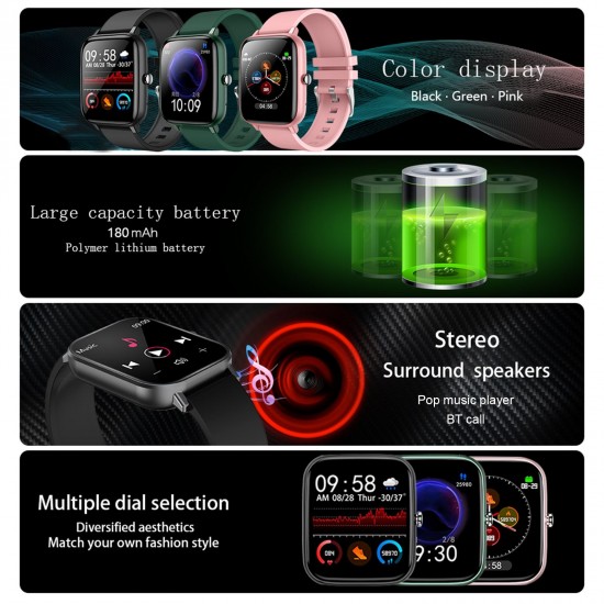 P6 BT Call Smart Bracelet 1.54'' TFT Full-Touch Screen BT3.0+4.0 IP67 Waterproof Custom Dial/3 Menu Styles Sleep/Heart Rate/Blood Pressure Monitor Multiple Sports Mode Message/Call Reminder Music Control/Remote Camera Compatible with Android iOS