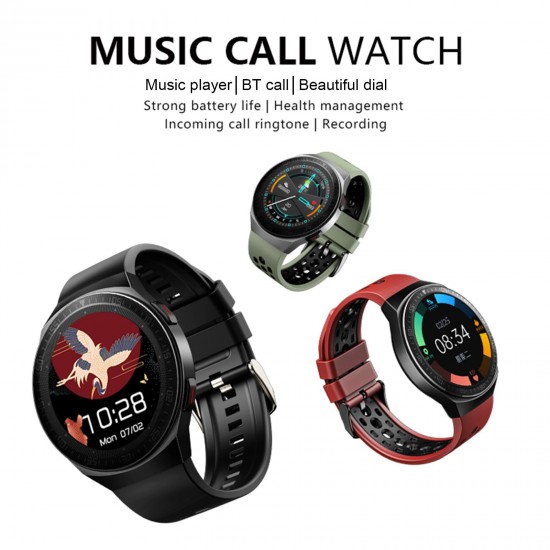 MT3 Smart Bracelet 1.28'' TFT Full-Touch Screen 8G Music Player/BT Call/One-click Recording Strong Endurance Health Management Compatible with Android iOS
