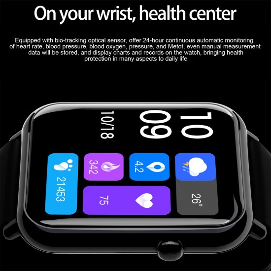 Q19 Pro Smart Sports Bracelet 1.69'' TFT Full-Touch Screen Innovative OS Sleep/Heart Rate/Blood Pressure/Pressure Monitor Family Care Shortcut Card 25 Sports Mode Compatible with iOS/Android