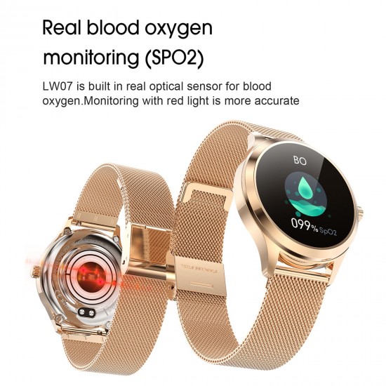 LW07 Female Smart Watch Sports Watch 1.09-Inch TFT Full-Touch Screen BT5.0 Fitness Tracker IP67 Waterproof Sleep/Heart Rate/Blood Pressure Monitor Multiple Sports Mode Notification/Call Reminder Compatible with Android iOS Gold