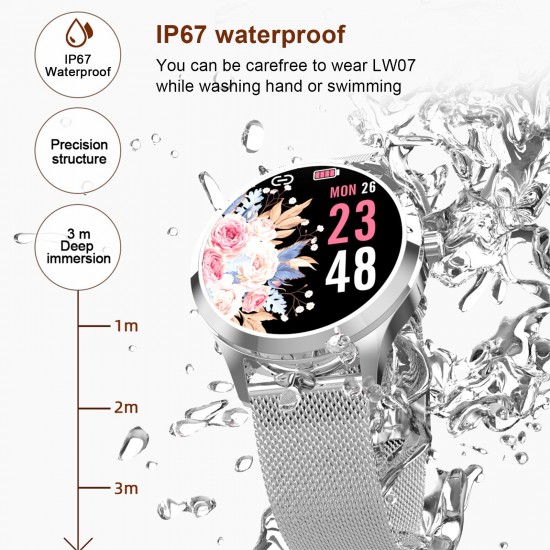 LW07 Female Smart Watch Sports Watch 1.09-Inch TFT Full-Touch Screen BT5.0 Fitness Tracker IP67 Waterproof Sleep/Heart Rate/Blood Pressure Monitor Multiple Sports Mode Notification/Call Reminder Compatible with Android iOS Gold