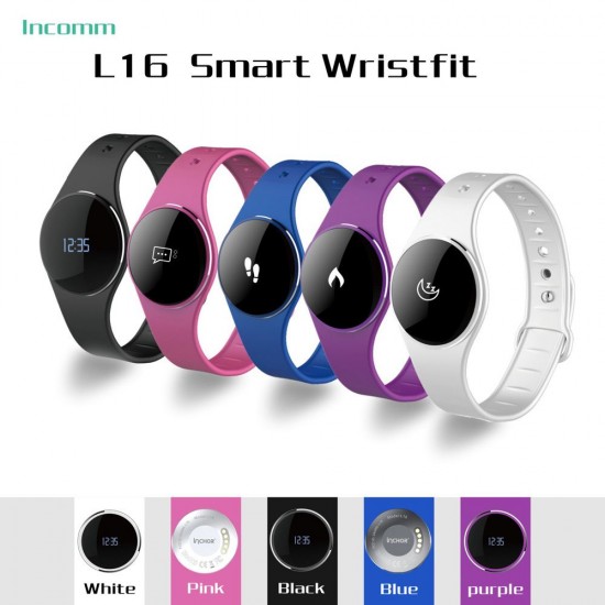 Incomm L16 Smart Wristfit Sport Bracelet Fitness Activity Tracker Pedometer Sleep Monitor Call Reminder Full Touch Smartwatch Wristband IP67 Waterproof BT 4.0 Ultra-thin for iOS Android APP Control
