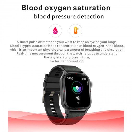 Q25 Smart Sports Watch 1.7'' TFT Full-Touch Screen BT Call Body Temperature/Heart Rate/Sleep/Blood Pressure Monitor Multiple Sports Mode Message/Call Reminder   Compatible with Android iOS