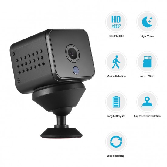 WIFI HD 1080P Mini DV Camera Smart Security Camera Night Vision Motion Detection with 360°Rotatable Base for Home Security