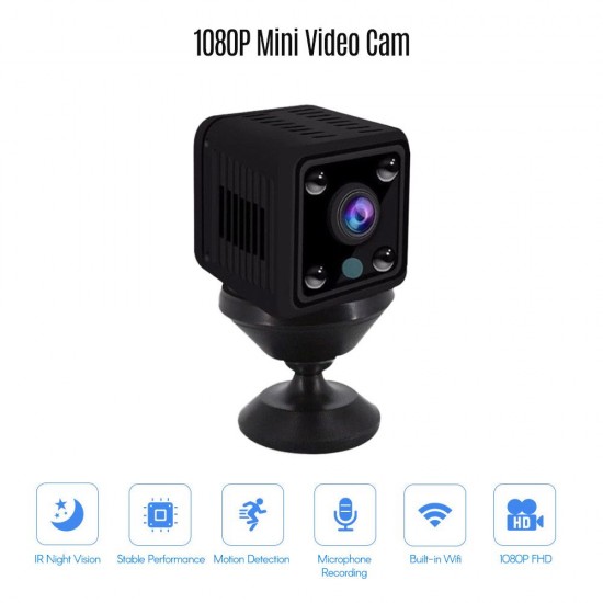 1080P Mini Camera Video Cam Full HD Camcorder 155° Wide Angle IR Night Vision Motion Detection WiFi Function 128GB Extended Memory for Baby Pet Home Security Monitoring