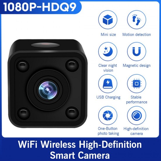 1080P/30fps High-Definition Mini Portable Camera Smart WiFi Wireless Security Camera Night Vision Motion Detection with Magnetic Design Base Bracket for Home Security Outdoor Exercising Kids Monitoring Pets Monitoring