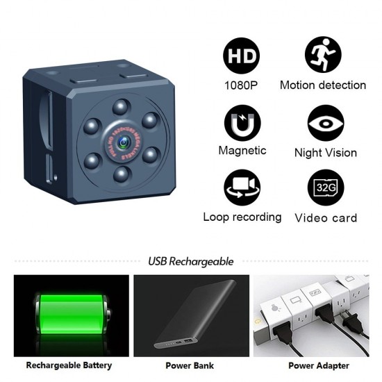 HD 1080P Mini DV Camera Car Camcorder with TF Card Slot Infrared Night-vision Camera with Motion Sensor Magnetic Wireless Camera with Accessories for Home Securtiy