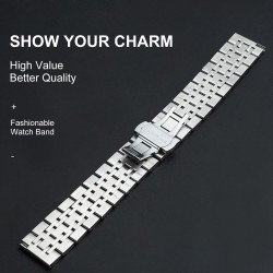 22mm Stainless Steel Watch Bands with Straight End Quick Release Watch Bracelet Strap Polished Watchband with Butterfly Buckle Compatible with 22mm Smart/Traditional Watch