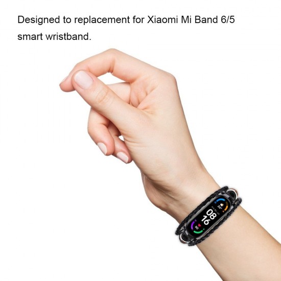 Wrist Strap Replacement for Xiaomi Mi Band 6/6 NFC Mi Band 5 Smart Watch Beaded Leather Cord Ethnic Style DIY Wristband Replacement Watch Strap