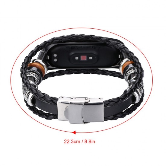 Wrist Strap Replacement for Xiaomi Mi Band 6/6 NFC Mi Band 5 Smart Watch Beaded Leather Cord Ethnic Style DIY Wristband Replacement Watch Strap